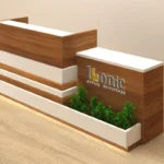 Receptioon desk with space for plantsand logo