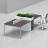 Office furniture workstation desk has custom made space for planters also made with metal leg