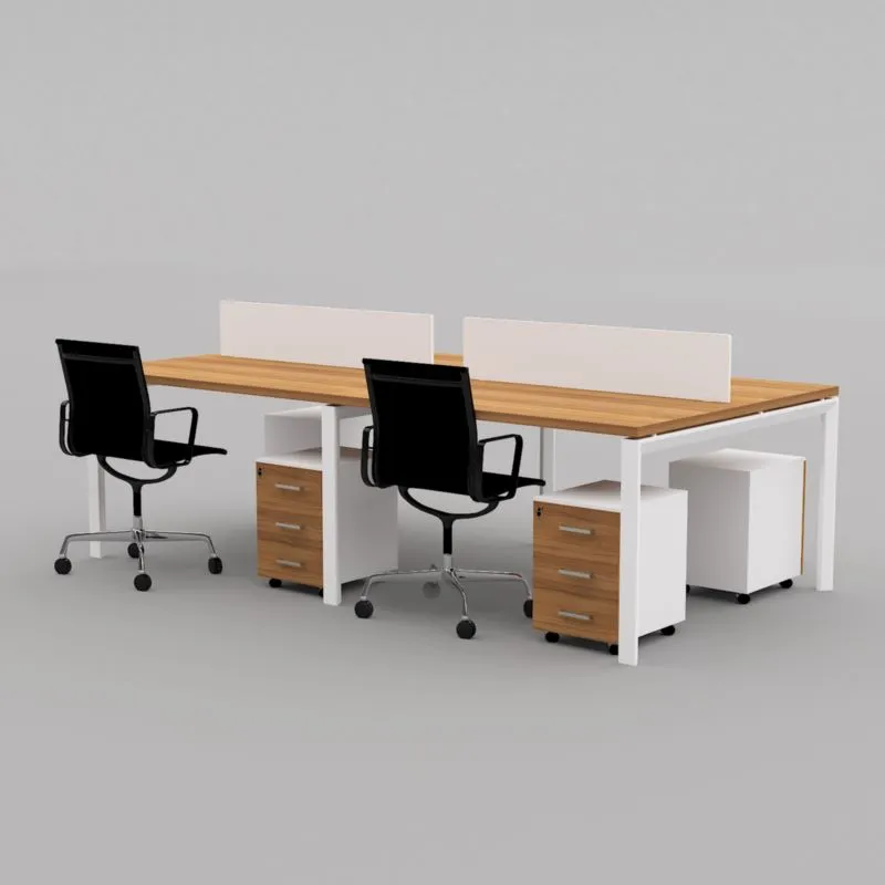 Max Workstation Desk, Cluster of 4, Face to Face, sturdy wooden top and elegant metal legs, Privacy screens. Customized products