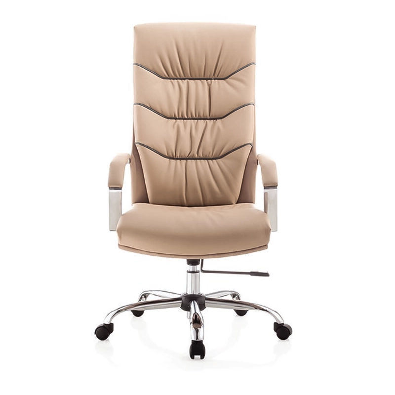 Lotus High Back Chair for executives with upholstered seat, aluminum padded arms, and chrome base.