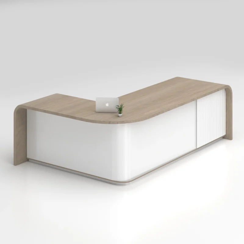 L-Shaped Bentley Executive Desk with premium veneer and white laminate finish