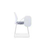 Fern Study Chair in grey with a white frame, grey fabric seat, and a PA nylon writing pad.