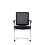 Oche Visitor Chair in black with mesh-fabric material and a metal chrome base.