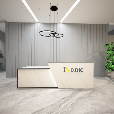Custom made office furniture reception desk with marble board and curved design